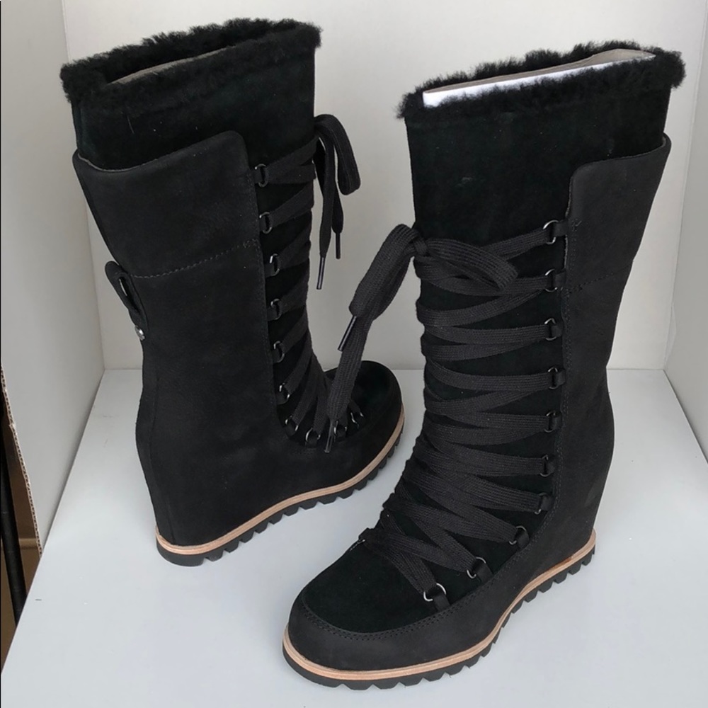 New Ugg Black Mason Tall wedge Laced Boots ❤️ sz 6